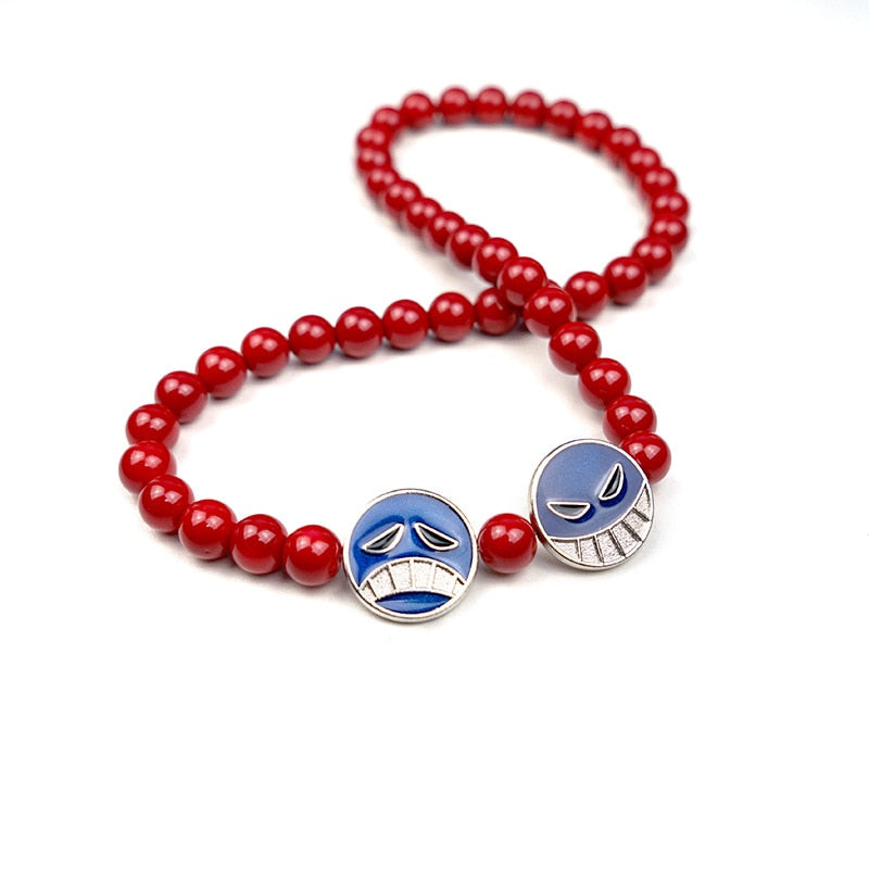 One Piece Necklace Portgas D Ace Red Beads