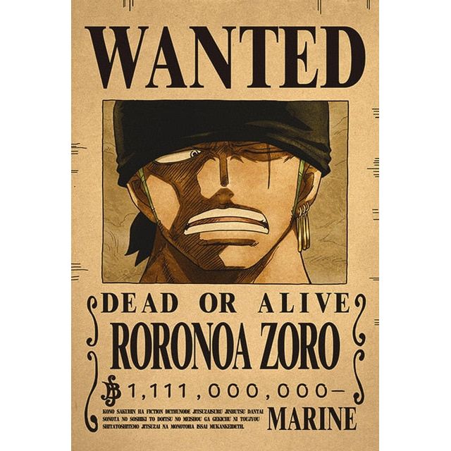 One Piece Poster - Wanted Zoro Bounty – One Piece Gifts