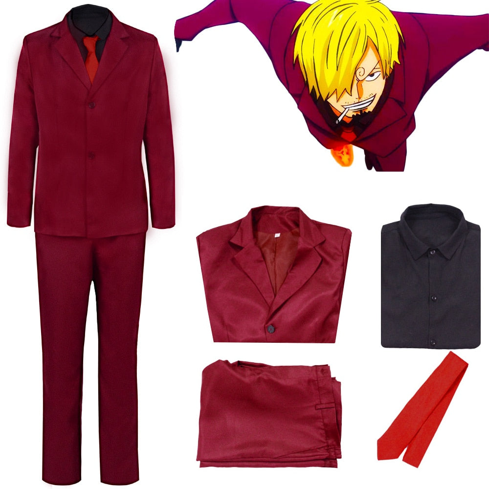 One Piece Cosplay Sanji Red Outfit